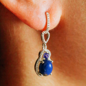 925 Sterling Silver Sodalite & Amethyst Earrings
