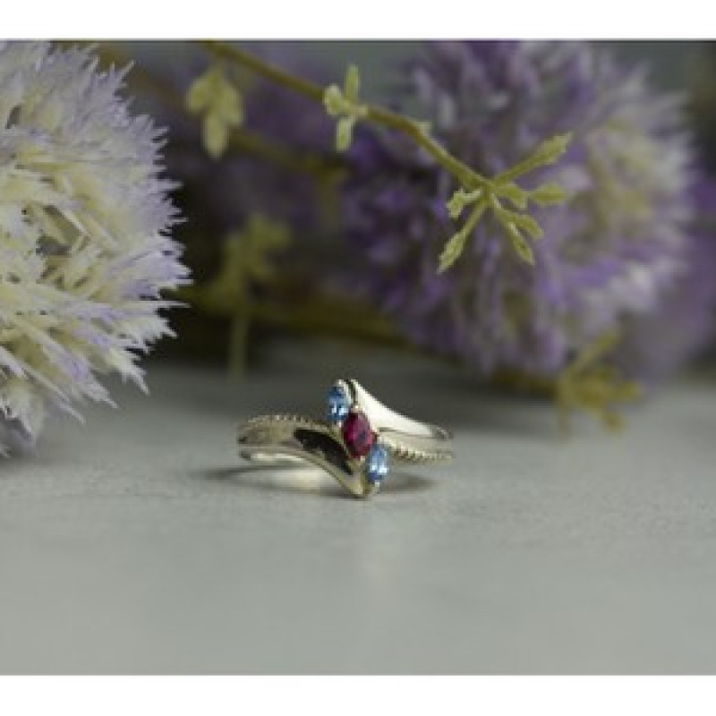 925 Sterling Silver Pink Spinel & Topaz Ring Size 7