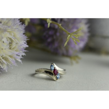 925 Sterling Silver Pink Spinel & Topaz Ring Size 7