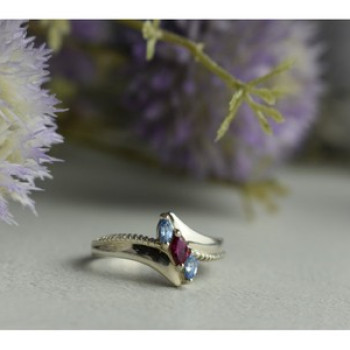 925 Sterling Silver Pink Spinel & Topaz Ring Size 7