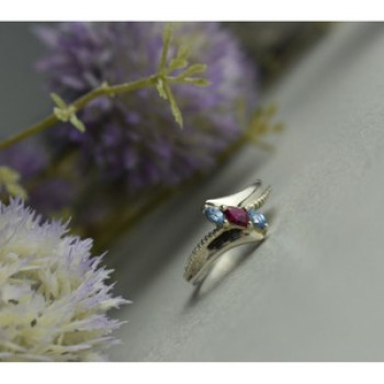 925 Sterling Silver Pink Spinel & Topaz Ring Size 7