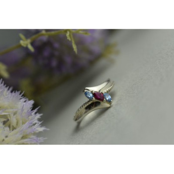 925 Sterling Silver Pink Spinel & Topaz Ring Size 7