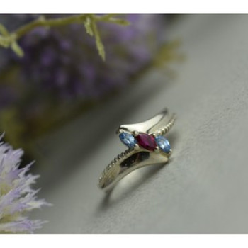 925 Sterling Silver Pink Spinel & Topaz Ring Size 7