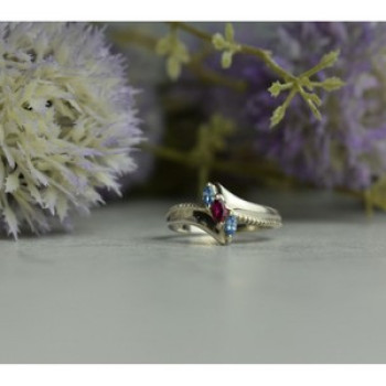 925 Sterling Silver Pink Spinel & Topaz Ring Size 7