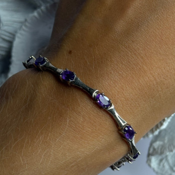 925 Sterling Silver Purple Tourmaline Bracelet Length 7