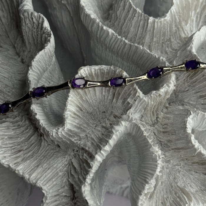 925 Sterling Silver Purple Tourmaline Bracelet Length 7