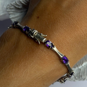 925 Sterling Silver Purple Tourmaline Bracelet Length 7