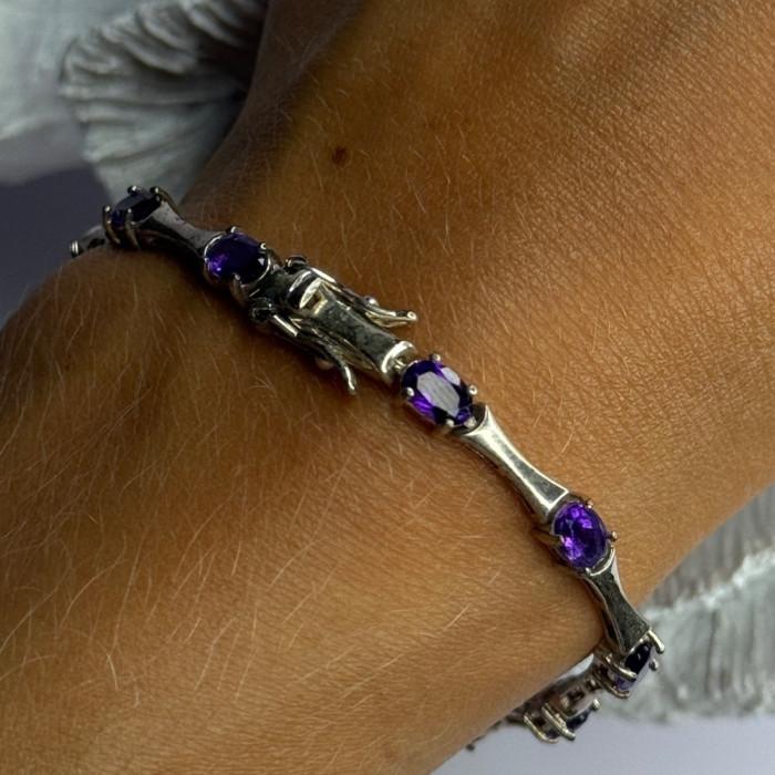 925 Sterling Silver Purple Tourmaline Bracelet Length 7