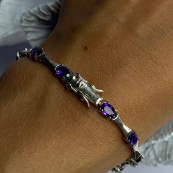 925 Sterling Silver Purple Tourmaline Bracelet Length 7