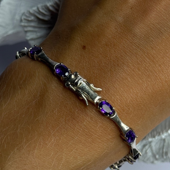 925 Sterling Silver Purple Tourmaline Bracelet Length 7