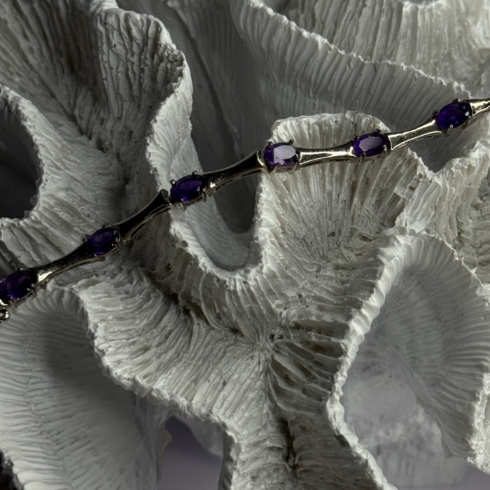 925 Sterling Silver Purple Tourmaline Bracelet Length 7