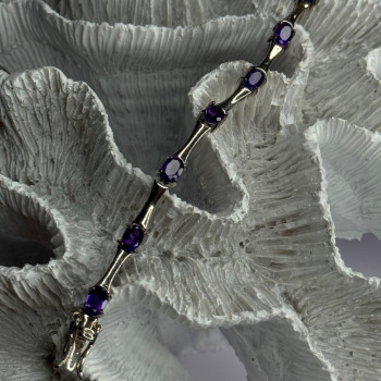 925 Sterling Silver Purple Tourmaline Bracelet Length 7