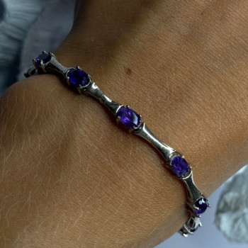 925 Sterling Silver Purple Tourmaline Bracelet Length 7
