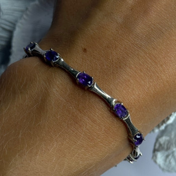925 Sterling Silver Purple Tourmaline Bracelet Length 7