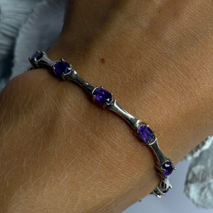925 Sterling Silver Purple Tourmaline Bracelet Length 7