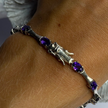 925 Sterling Silver Purple Tourmaline Bracelet Length 7