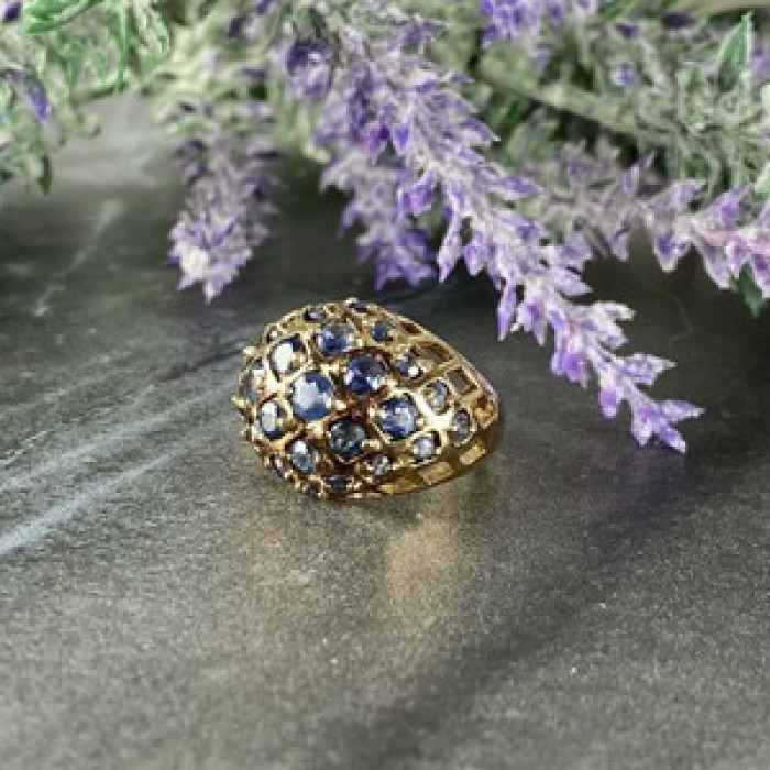 925 Sterling Silver Gold Plated Tanzanite Ring Size 5.5