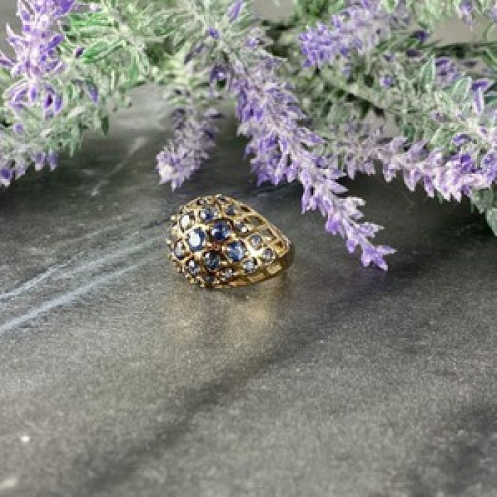 925 Sterling Silver Gold Plated Tanzanite Ring Size 5.5