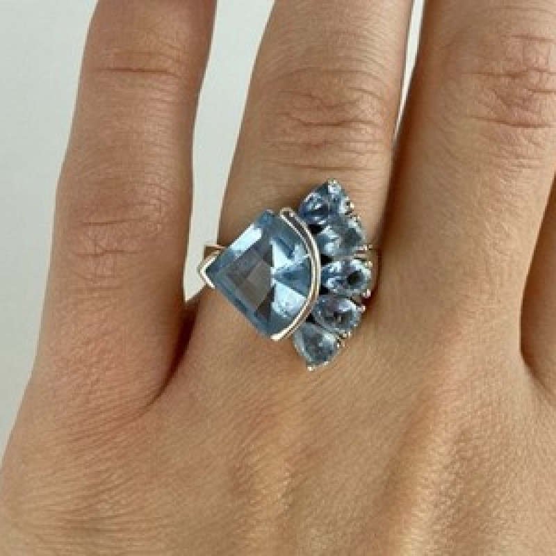 925 Sterling Silver Blue Spinel Ring Size 8
