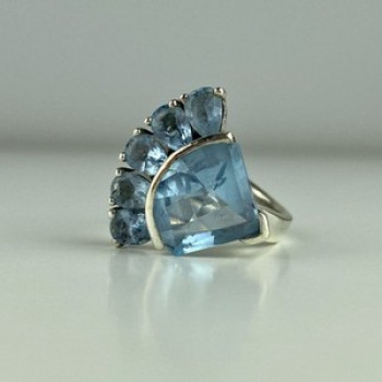 925 Sterling Silver Blue Spinel Ring Size 8