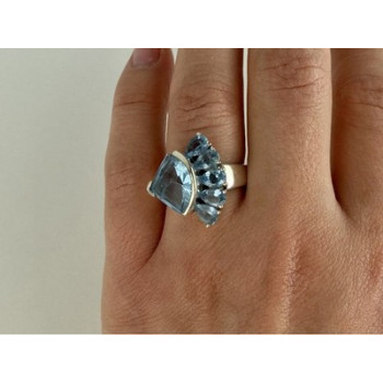 925 Sterling Silver Blue Spinel Ring Size 8