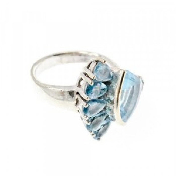 925 Sterling Silver Blue Spinel Ring Size 8