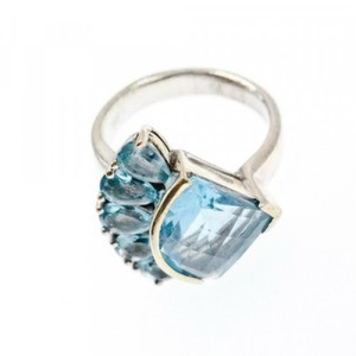 925 Sterling Silver Blue Spinel Ring Size 8