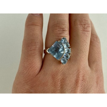925 Sterling Silver Blue Spinel Ring Size 8