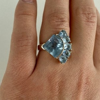 925 Sterling Silver Blue Spinel Ring Size 8