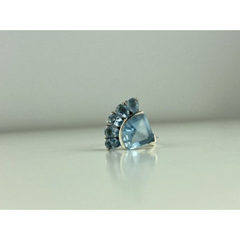 925 Sterling Silver Blue Spinel Ring Size 8