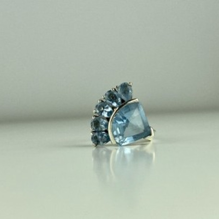 925 Sterling Silver Blue Spinel Ring Size 8