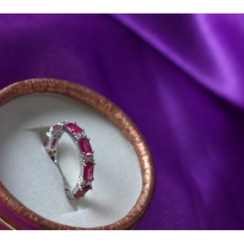 925 Sterling Silver Pink Topaz & CZ Ring Size 5.5