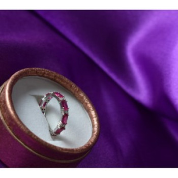 925 Sterling Silver Pink Topaz & CZ Ring Size 5.5