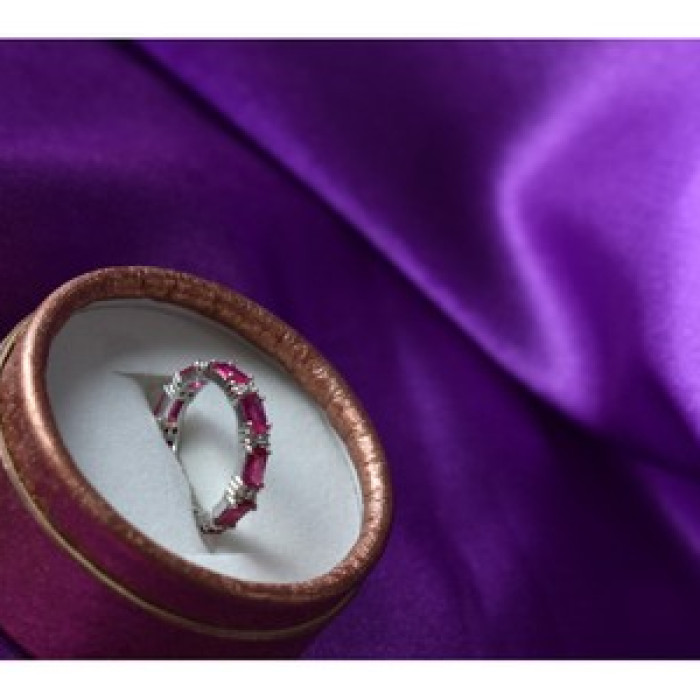 925 Sterling Silver Pink Topaz & CZ Ring Size 5.5