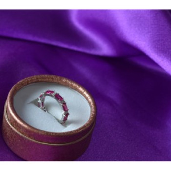 925 Sterling Silver Pink Topaz & CZ Ring Size 5.5