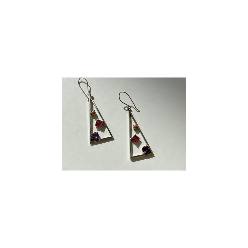 925 Sterling Silver Morganite, Iolite & Agate Earrings