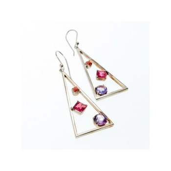 925 Sterling Silver Morganite, Iolite & Agate Earrings