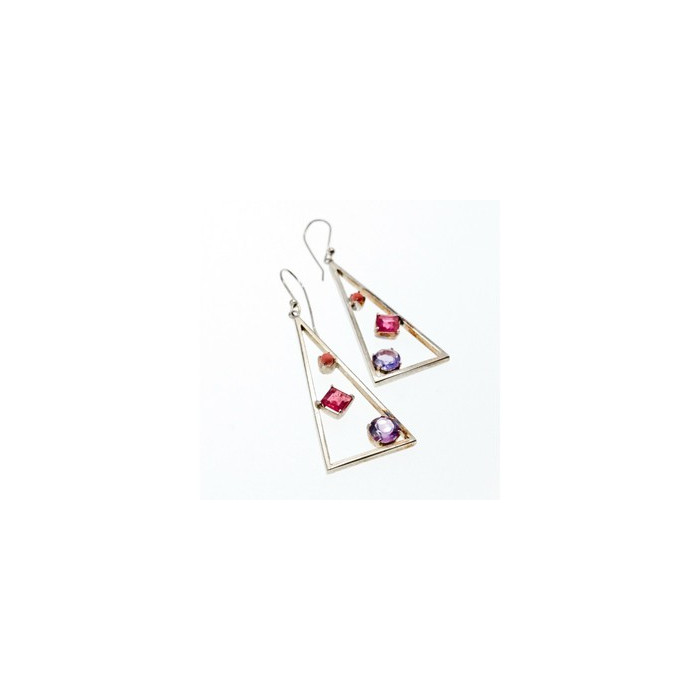 925 Sterling Silver Morganite, Iolite & Agate Earrings