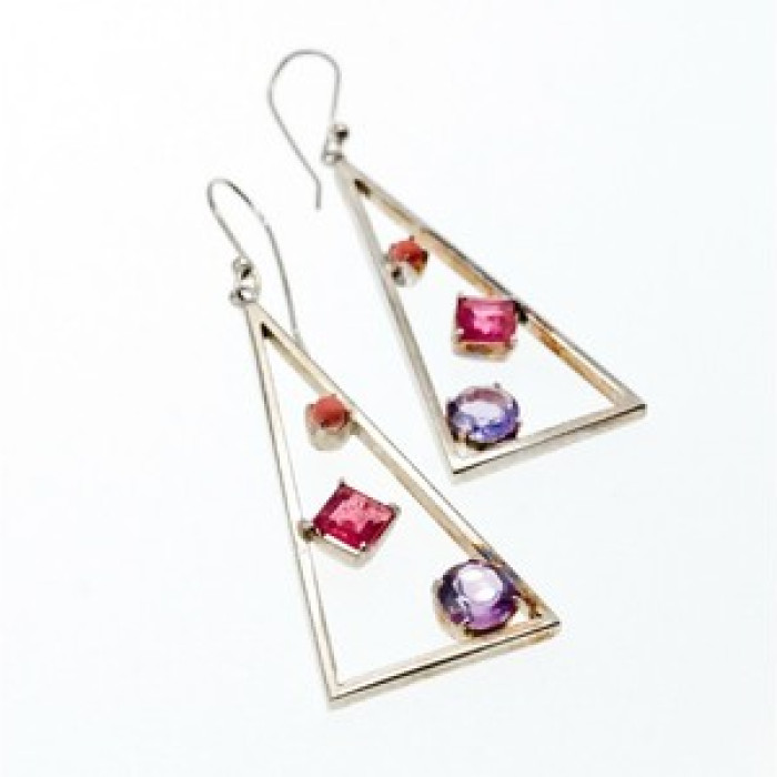925 Sterling Silver Morganite, Iolite & Agate Earrings