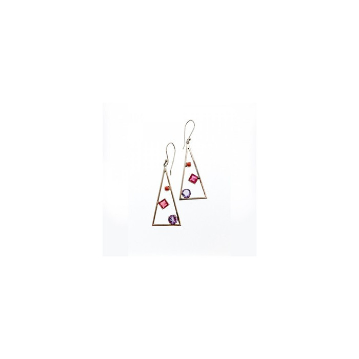 925 Sterling Silver Morganite, Iolite & Agate Earrings