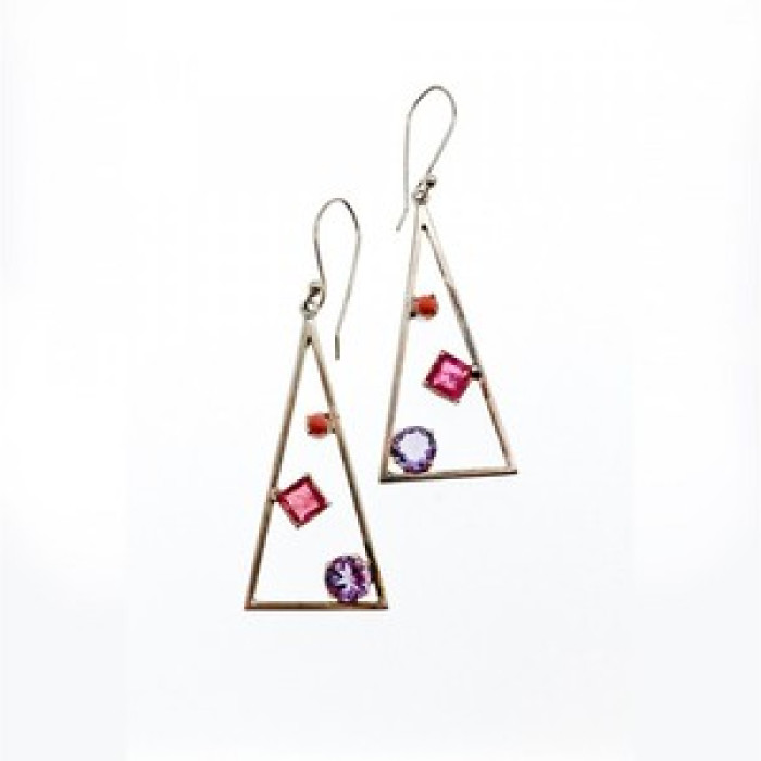 925 Sterling Silver Morganite, Iolite & Agate Earrings