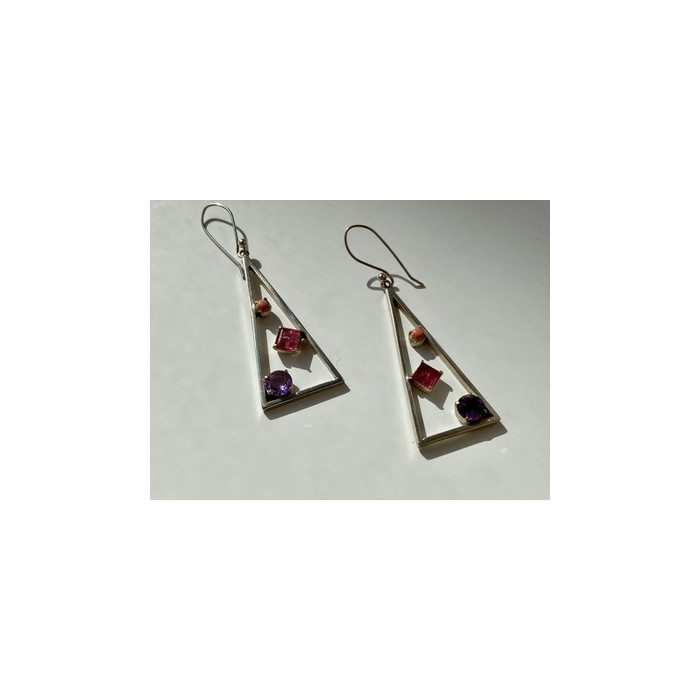 925 Sterling Silver Morganite, Iolite & Agate Earrings