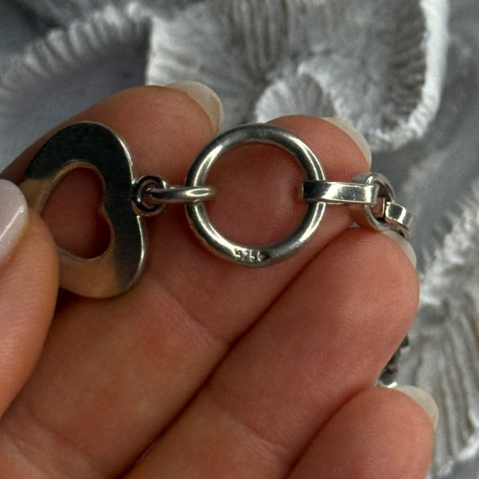 925 Sterling Silver Heart Charm Bracelet Length 7.5
