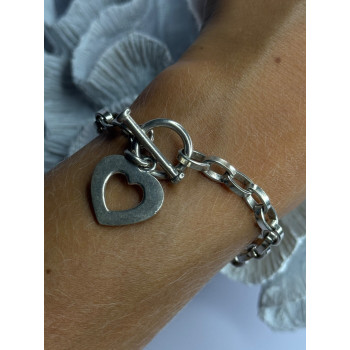 925 Sterling Silver Heart Charm Bracelet Length 7.5