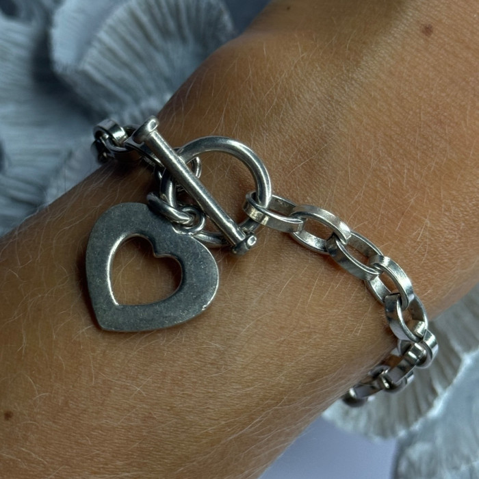 925 Sterling Silver Heart Charm Bracelet Length 7.5