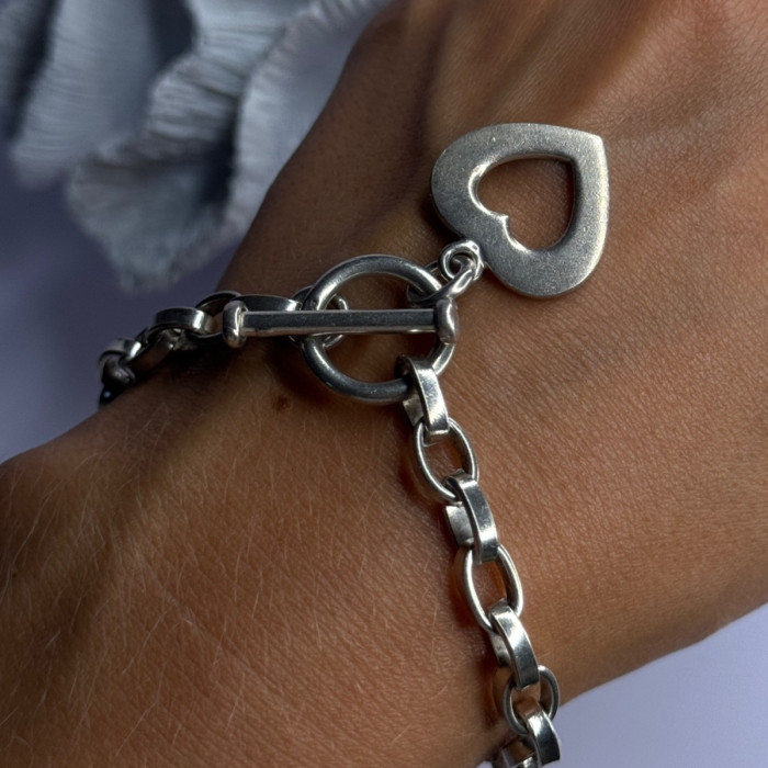 925 Sterling Silver Heart Charm Bracelet Length 7.5