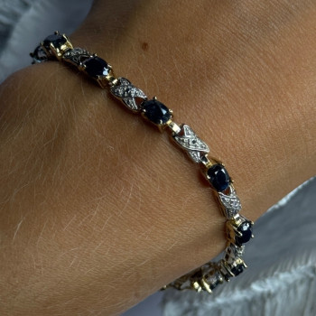 925 Sterling Silver Gold Plated Sapphire & Diamond Bracelet Length 7.5