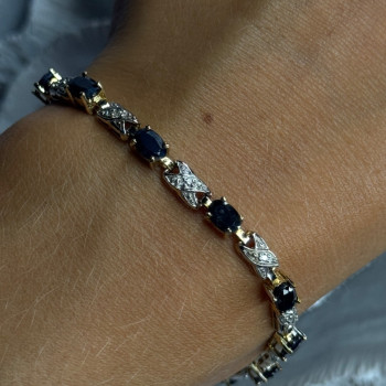 925 Sterling Silver Gold Plated Sapphire & Diamond Bracelet Length 7.5