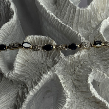 925 Sterling Silver Gold Plated Sapphire & Diamond Bracelet Length 7.5