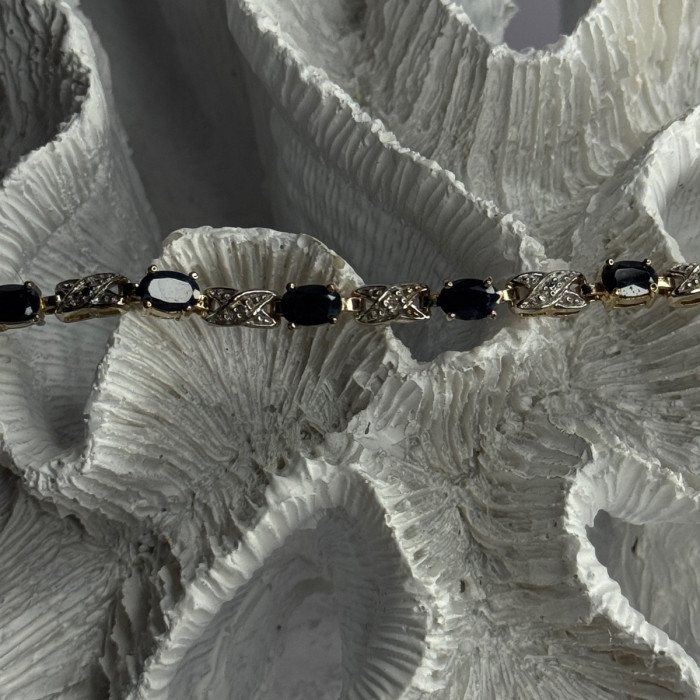 925 Sterling Silver Gold Plated Sapphire & Diamond Bracelet Length 7.5
